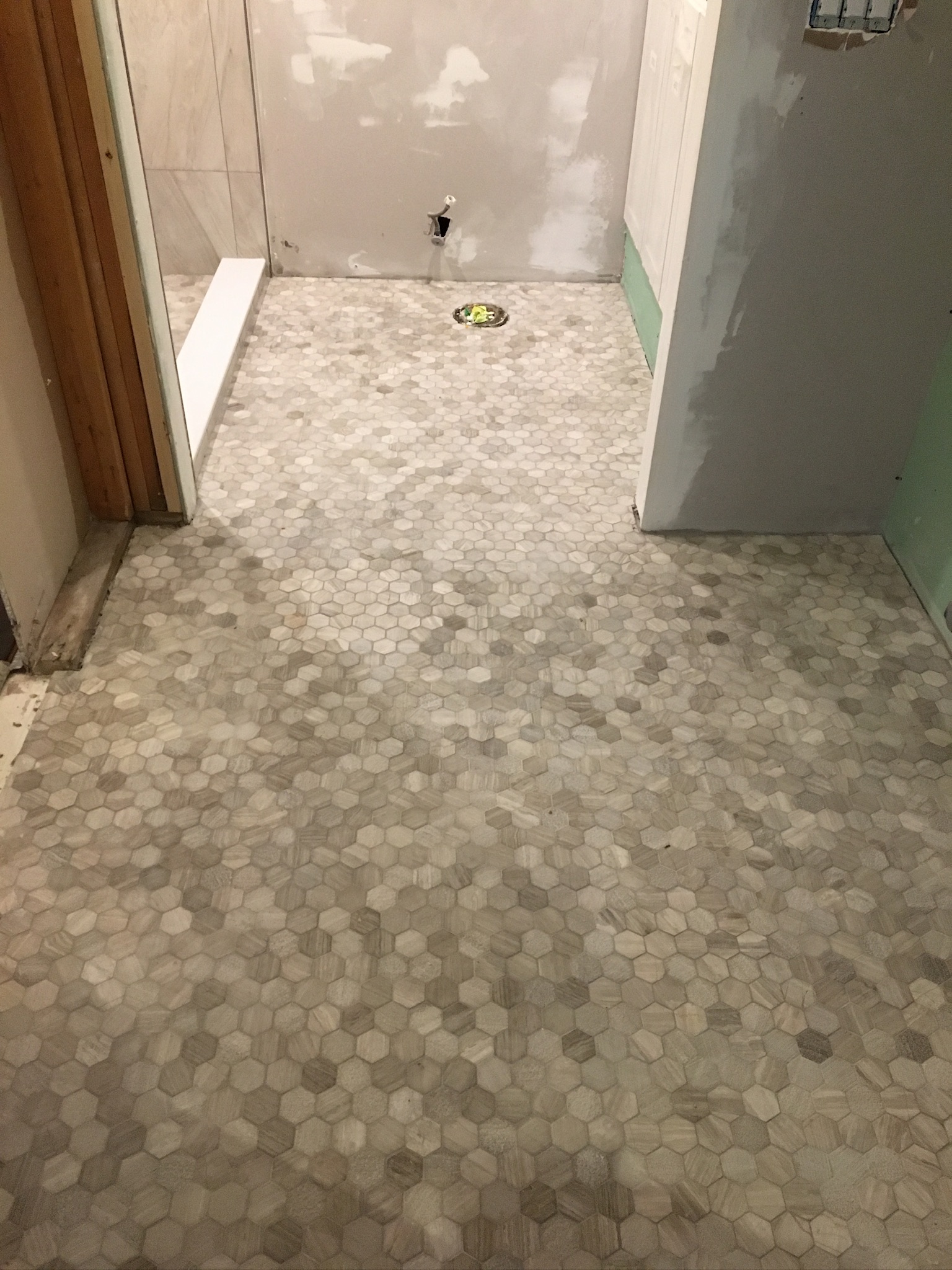 Mosaic Bathroom Floor with a Coordinated Shower Accent, project view 3.